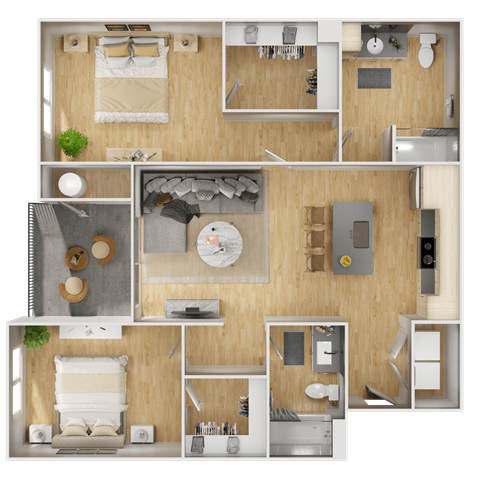 Floor plan for 2 beds, 2 baths, 1171 sqft